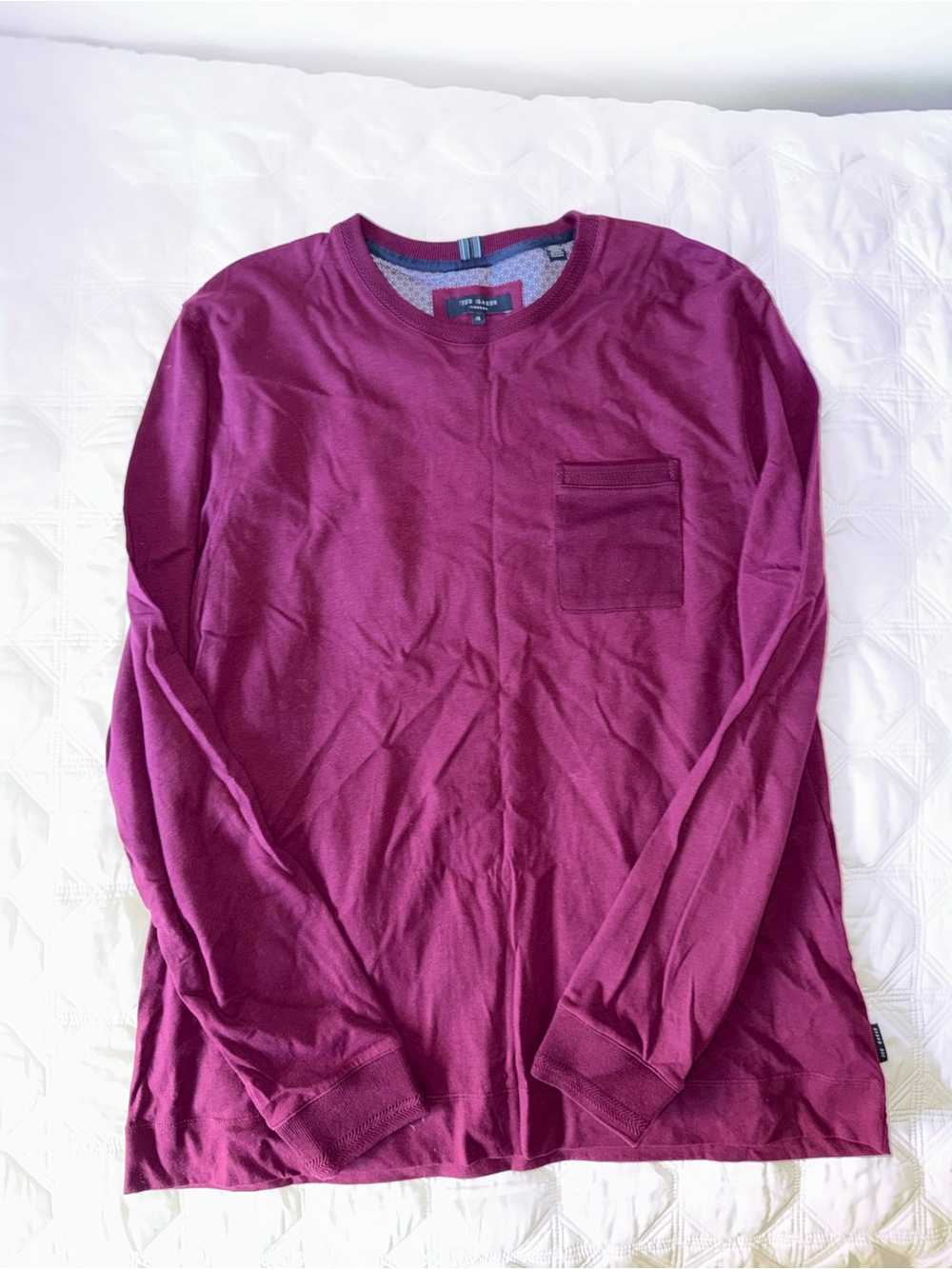 Long-Sleeve Pocket T-Shirt in Deep Berry by Ted Baker London